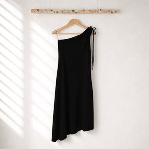 Laundry by Shelli Segal Black One Shoulder Asymmetrical Midi Dress Size 2